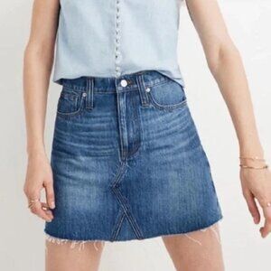 Madewell Women 27 Jean Skirt Rigid Denim A Line Blue Denim Raw Hem Cotton